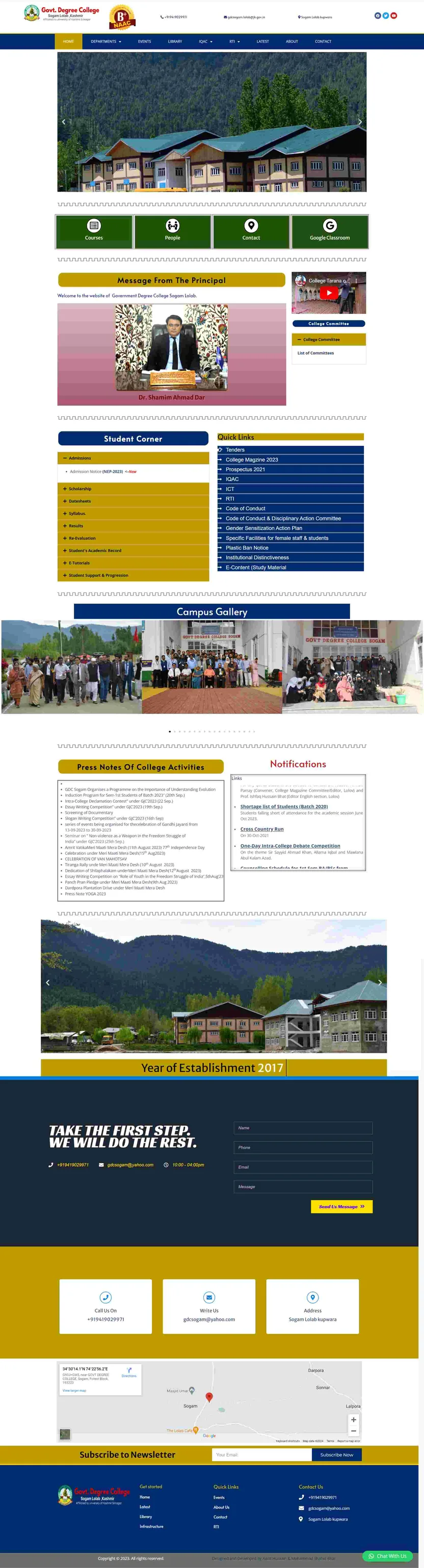 College ready website with admissions, courses and faculty pages
